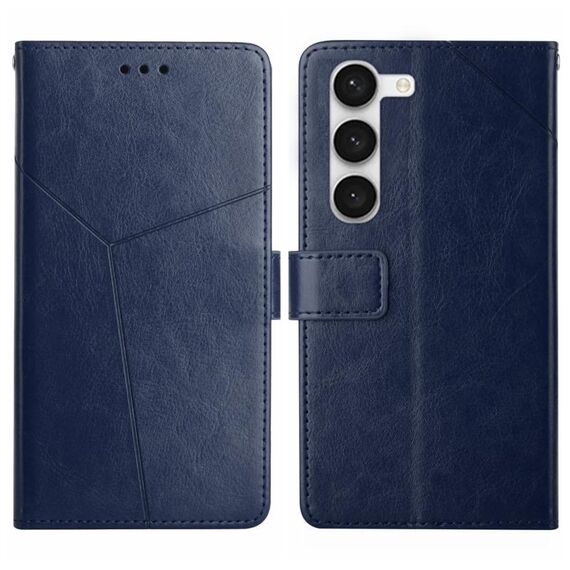 Per Samsung Galaxy S23 + 5G HT01 Custodia per cellulare in pelle con motivo a forma di Y (blu)