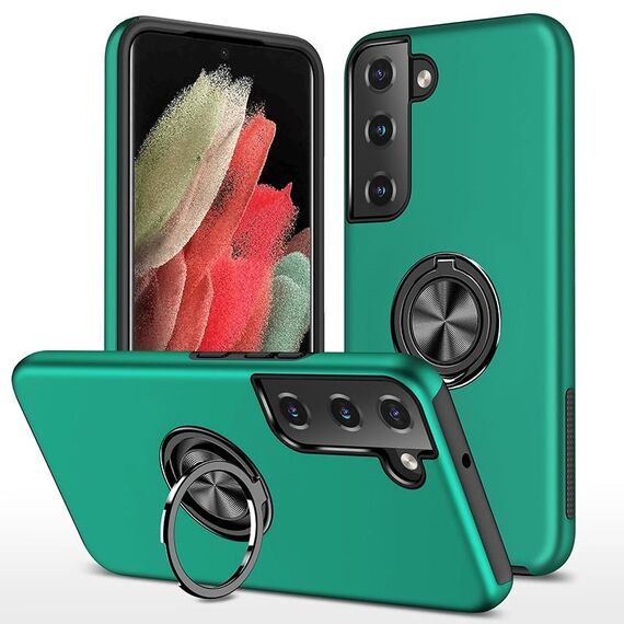 Per Samsung Galaxy S22 5G PC + Custodia magnetica in TPU con supporto per anello invisibile (verde scuro)