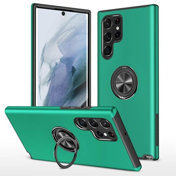Per Samsung Galaxy S22 Ultra 5G PC + Custodia magnetica in TPU con supporto per anello invisibile (verde scuro)