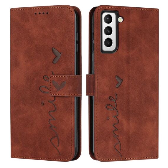 Per Samsung Galaxy S23 + 5G Skin Feel Custodia per telefono in pelle con motivo a cuore (marrone)