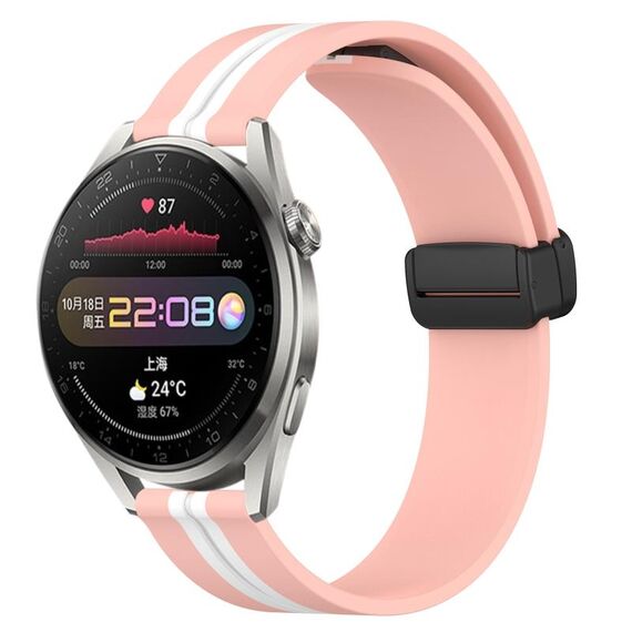 Per Huawei Watch 3 Pro Cinturino per orologio in silicone pieghevole con chiusura magnetica da 22 mm (rosa + bianco)