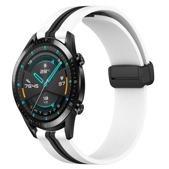 Per Huawei GT2 46mm 22mm Cinturino in silicone pieghevole con chiusura magnetica (bianco + nero)