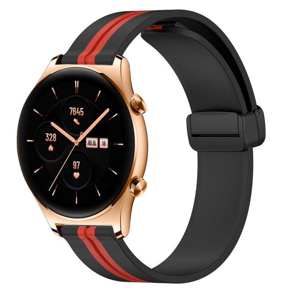 For Honor Watch GS 3 Cinturino in silicone pieghevole con chiusura magnetica da 22 mm (nero + rosso)