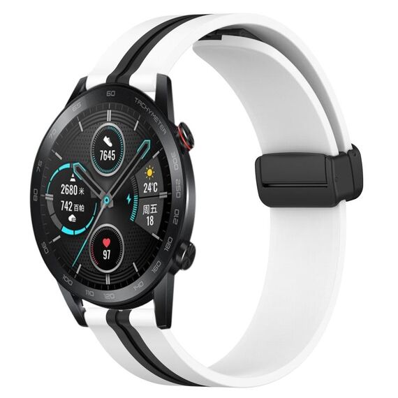 Cinturino per orologio in silicone con chiusura magnetica pieghevole per Honor Magic Watch 2 46 mm 22 mm (bianco + nero)