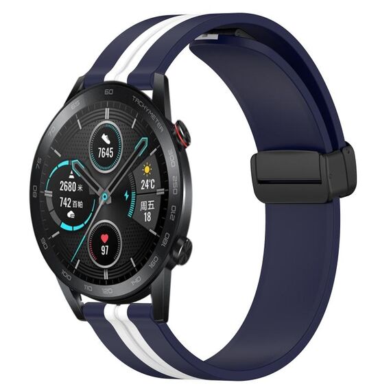 Cinturino per orologio in silicone con chiusura magnetica pieghevole For Honor Magic Watch 2 46 mm 22 mm (blu notte + bianco)