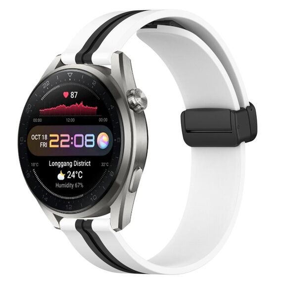 Per Huawei Watch 3 Pro Nuovo cinturino in silicone pieghevole con chiusura magnetica da 22 mm (bianco + nero)