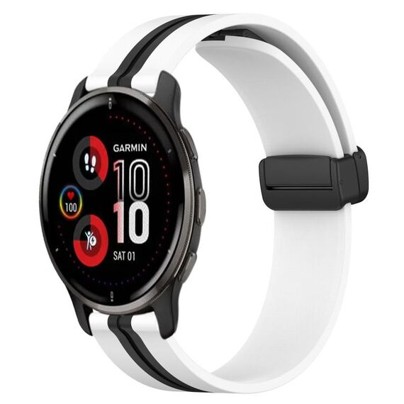 Per Garmin Venu 2 Plus Cinturino in silicone pieghevole da 20 mm con chiusura magnetica (bianco + nero)