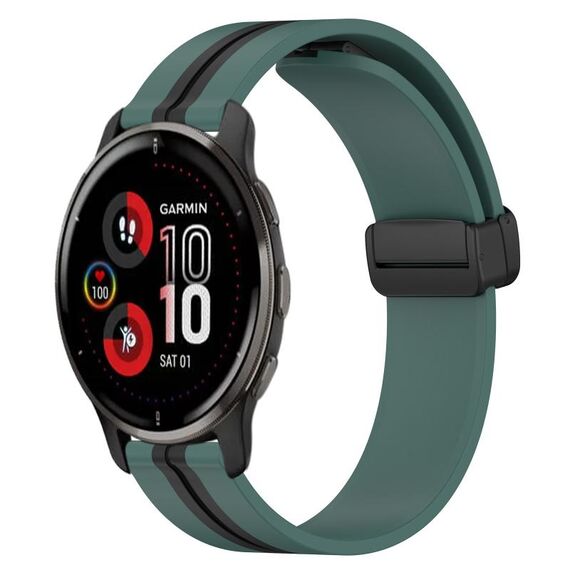Per Garmin Venu 2 Plus Cinturino in silicone pieghevole da 20 mm con chiusura magnetica (verde oliva + nero)