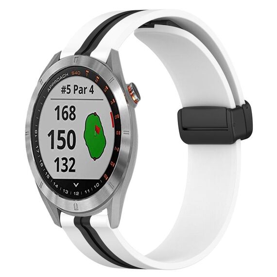 Per Garmin Approach S40 Cinturino in silicone pieghevole da 20 mm con chiusura magnetica (bianco + nero)