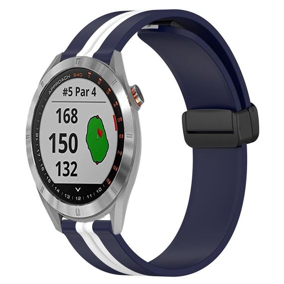 Per Garmin Approach S40 Cinturino in silicone pieghevole da 20 mm con chiusura magnetica (blu notte + bianco)