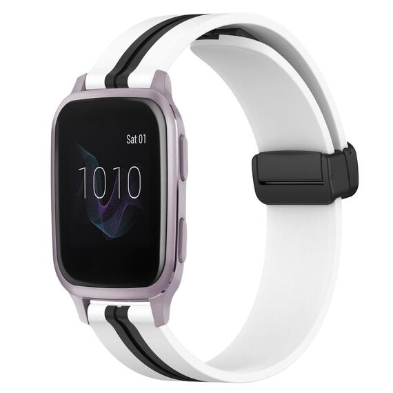 Per Garmin Venu SQ 20mm cinturino in silicone pieghevole con chiusura magnetica (bianco + nero)