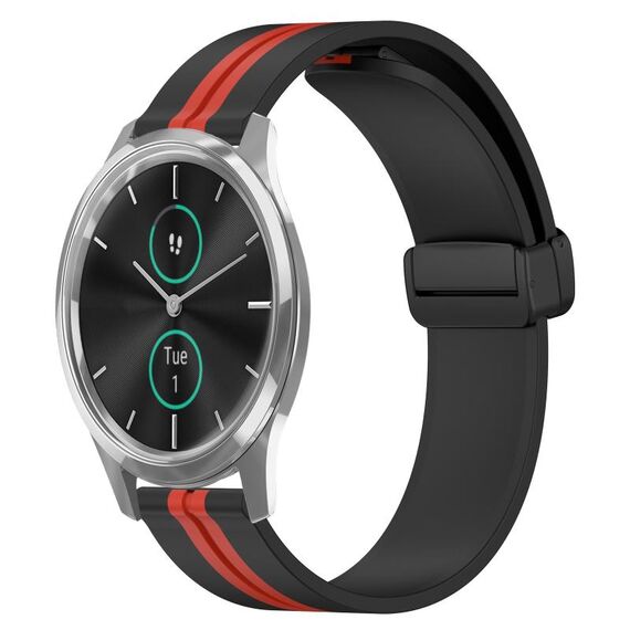 Per Garminmove Luxe Cinturino in silicone pieghevole da 20 mm con chiusura magnetica (nero + rosso)