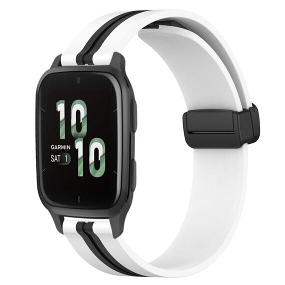 Per Garmin Forerunner Sq2 20mm cinturino in silicone pieghevole con chiusura magnetica (bianco + nero)