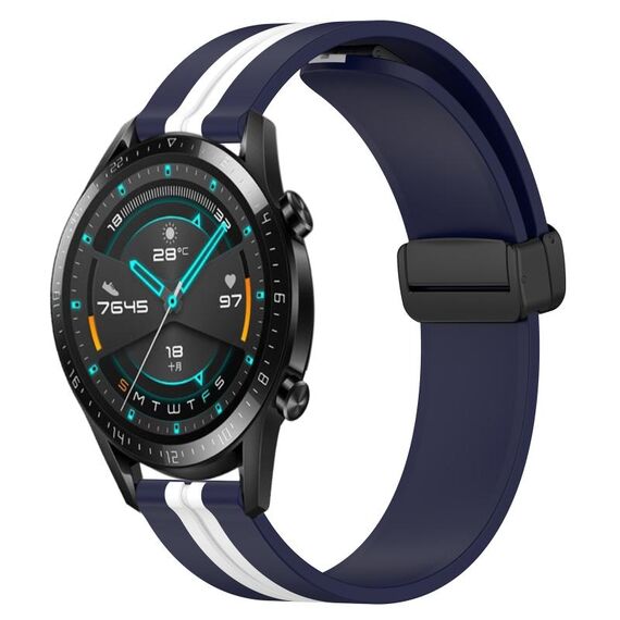 Per Huawei Watch GT2 42mm 20mm Cinturino pieghevole in silicone con chiusura magnetica (blu notte + bianco)