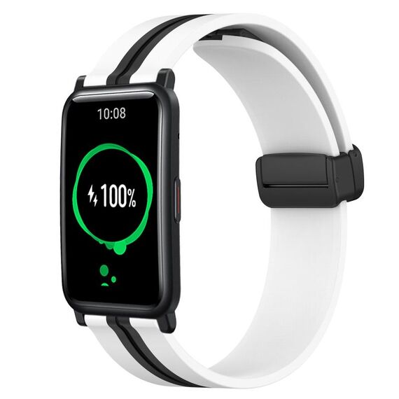 Cinturino per orologio in silicone con chiusura magnetica pieghevole For Honor Watch ES 20 mm (bianco + nero)
