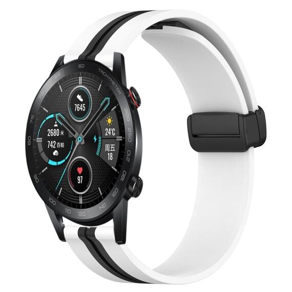 Cinturino per orologio in silicone con chiusura magnetica pieghevole per Honor MagicWatch2 42 mm 20 mm (bianco + nero)