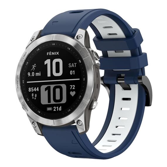 Per Garmin Fenix 7 22mm Cinturino sportivo in silicone bicolore (blu notte + bianco)