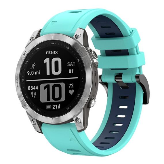 Per Garmin Fenix 7 22mm Cinturino sportivo in silicone bicolore (verde menta + blu)