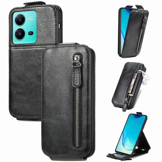 Per vivo V25 Portafoglio con cerniera verticale Custodia in pelle per telefono (nero)