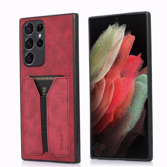 Per Samsung Galaxy S22 Ultra 5G Denior DV Elastic Card Cover posteriore in PU per telefono (rosso)