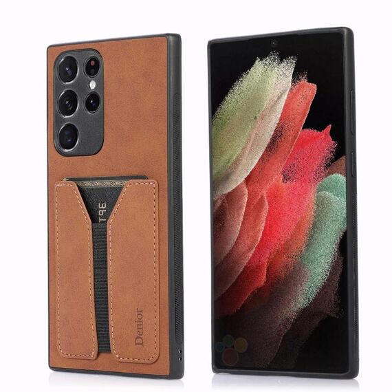 Per Samsung Galaxy S22 Ultra 5G Denior DV Custodia per telefono con cover posteriore in PU elastico (marrone)