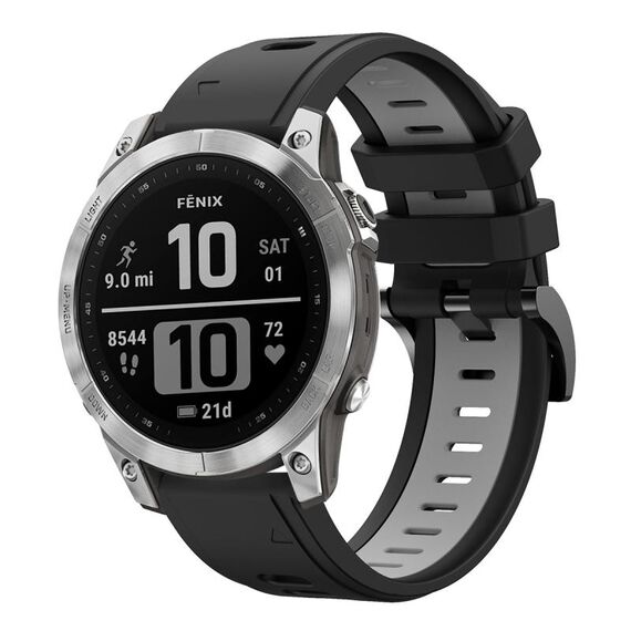 Per Garmin Fenix 7 22mm Cinturino sportivo in silicone bicolore (nero + grigio)