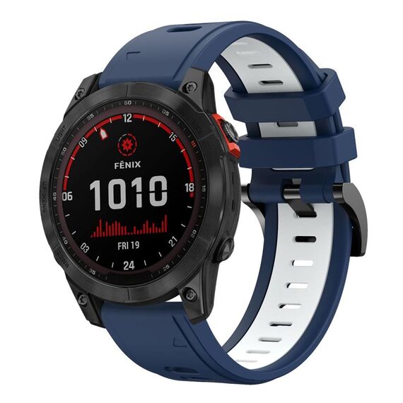 Per Garmin Fenix 7 Solar 22mm Cinturino sportivo in silicone bicolore (blu notte + bianco)