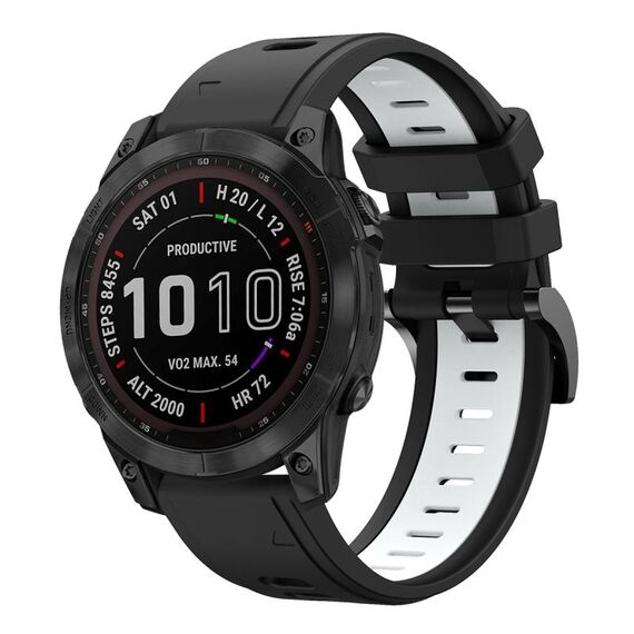 Per Garmin Fenix 7 Sapphire Solar 22mm Cinturino sportivo in silicone bicolore (nero + bianco)
