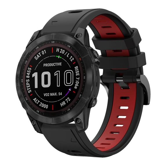Per Garmin Fenix 7 Sapphire Solar 22mm Cinturino sportivo in silicone bicolore (nero + rosso)