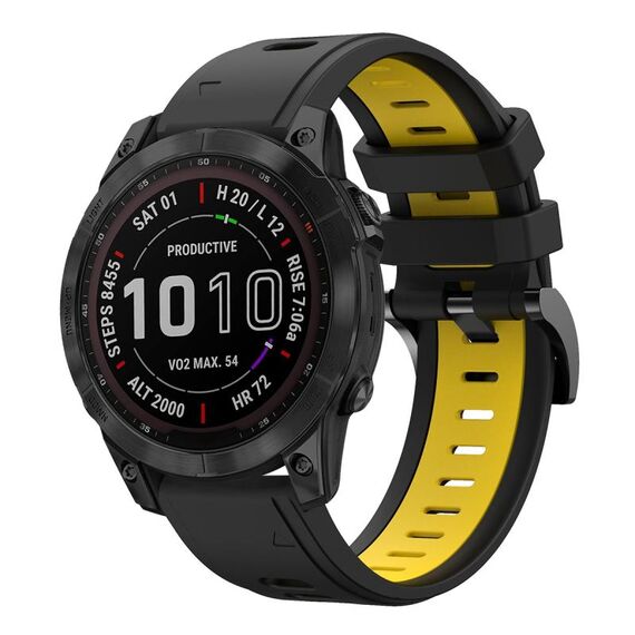 Per Garmin Fenix 7 Sapphire Solar 22mm Cinturino sportivo in silicone bicolore (nero + giallo)