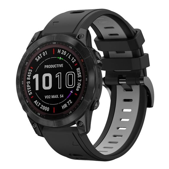 Per Garmin Fenix 7 Sapphire Solar 22mm Cinturino sportivo in silicone bicolore (nero + grigio)