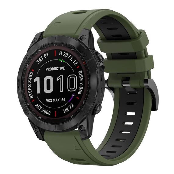 Per Garmin Fenix 7 Sapphire Solar 22mm Cinturino sportivo in silicone bicolore (verde militare + nero)