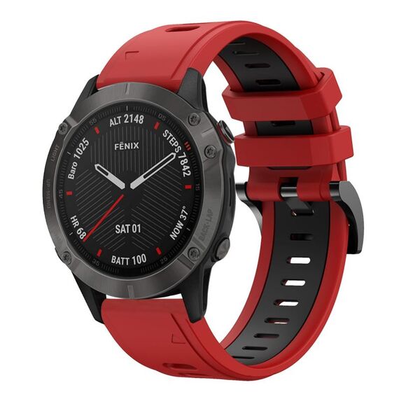 Per Garmin Fenix 6 Sapphire GPS 22mm Cinturino sportivo in silicone bicolore (rosso + nero)