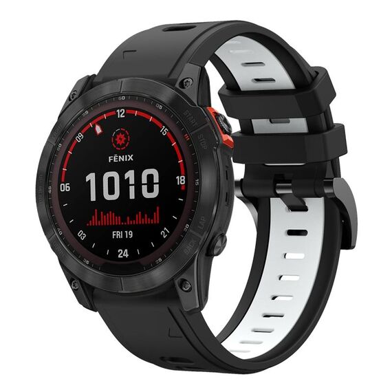 Per Garmin Fenix 7X 26mm Cinturino sportivo in silicone bicolore (nero + bianco)