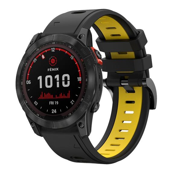 Per Garmin Fenix 7X 26mm Cinturino sportivo in silicone bicolore (nero + giallo)
