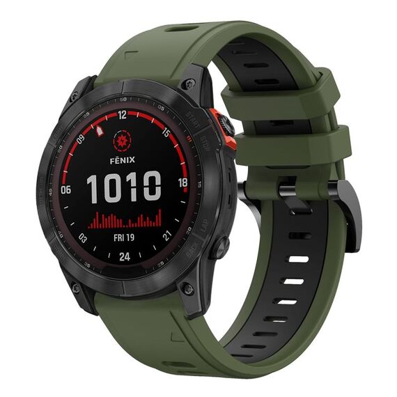 Per Garmin Fenix 7X 26mm Cinturino sportivo in silicone bicolore (verde militare + nero)