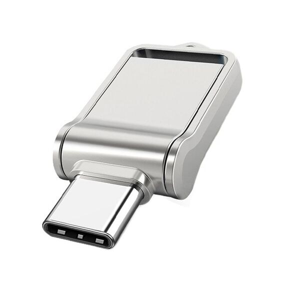 128 GB USB 2.0 + Type-C/USB-C Mini computer ad alta velocità e telefono Disco U rotante a doppio scopo (Argento)