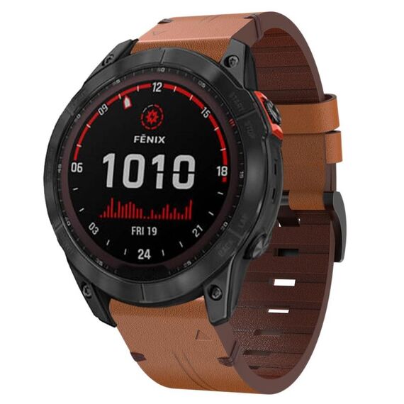 Per Garmin Fenix 7X Solar 26mm Cinturino in pelle con fibbia in acciaio (marrone)