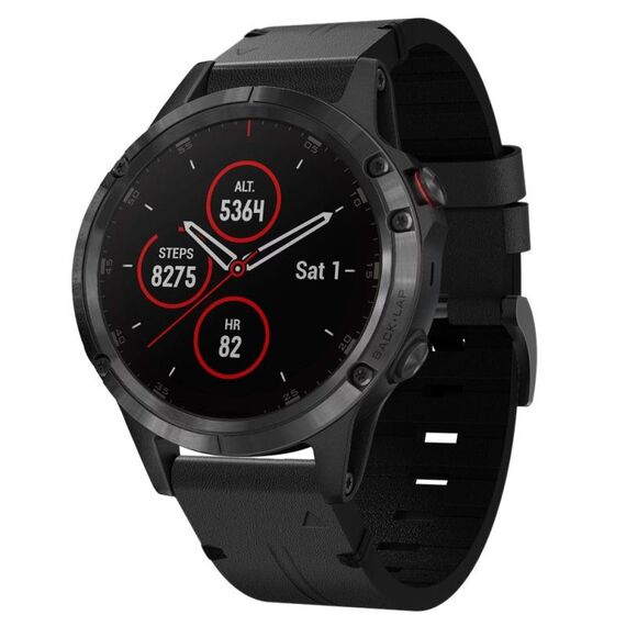 Per Garmin Fenix 5 Plus 22mm Cinturino in pelle con fibbia in acciaio (nero)