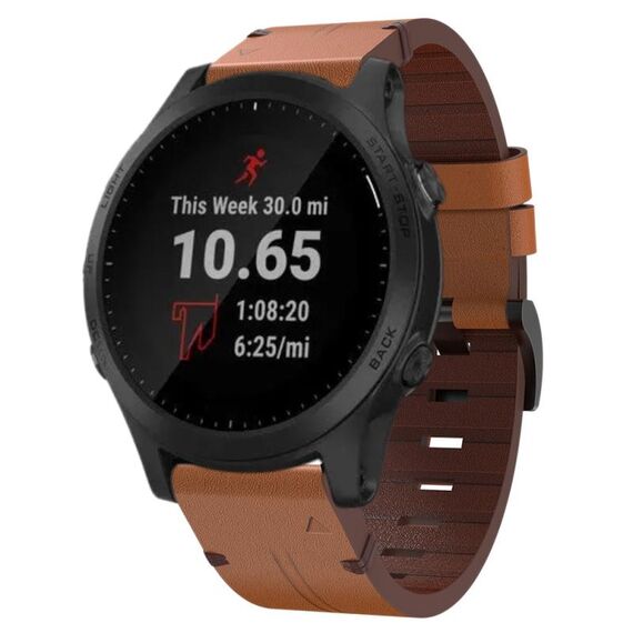 Per Garmin Forerunner 945 22mm Cinturino in pelle con fibbia in acciaio (marrone)