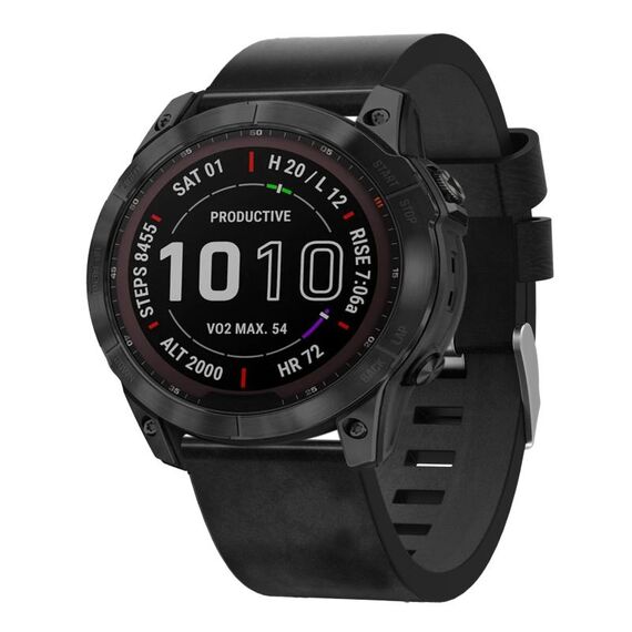 Per Garmin Fenix 7X 26mm Cinturino in pelle con fibbia in acciaio (nero)