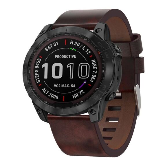 Per Garmin Fenix 7X 26mm Cinturino in pelle con fibbia in acciaio (marrone)
