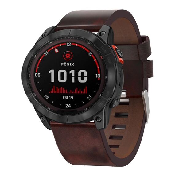 Per Garmin Fenix 7X Solar 26mm Cinturino in pelle con fibbia in acciaio (marrone)