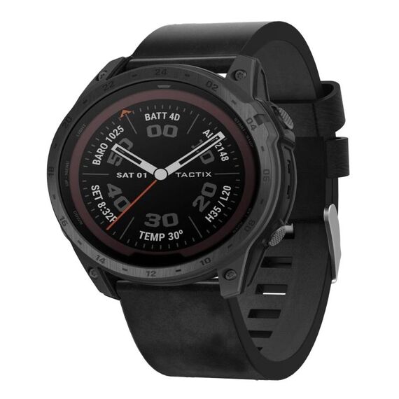 Per Garmin Tactix 7Pro 26mm Cinturino in pelle con fibbia in acciaio (nero)