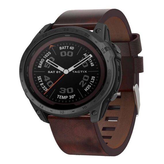 Per Garmin Tactix 7Pro 26mm Cinturino in pelle con fibbia in acciaio (marrone)