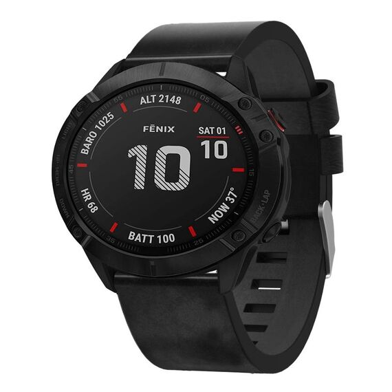 Per Garmin Fenix 6X 26mm Cinturino in pelle con fibbia in acciaio (nero)