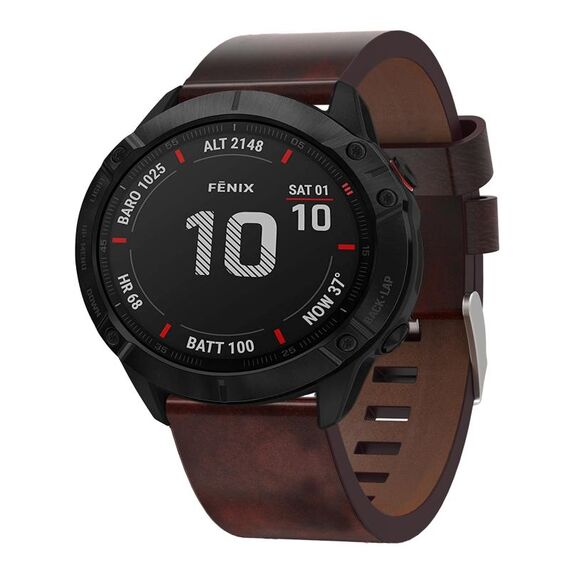 Per Garmin Fenix 6X 26mm Cinturino in pelle con fibbia in acciaio (marrone)