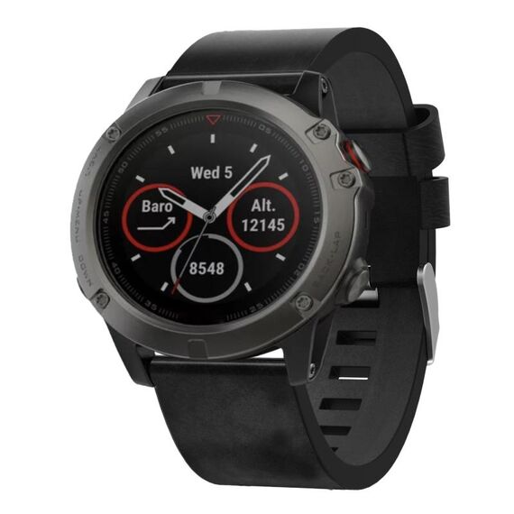 Per Garmin Fenix ​​5X Sapphire 26mm Cinturino in pelle con fibbia in acciaio (nero)