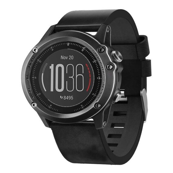 Per Garmin Fenix 3 26mm Cinturino in pelle con fibbia in acciaio (nero)