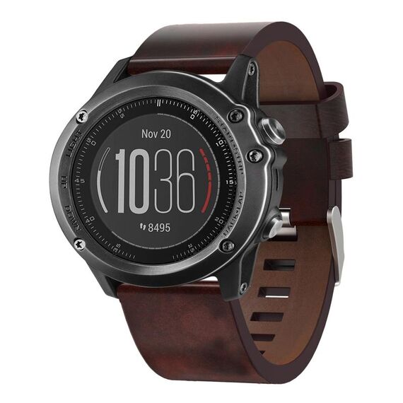 Per Garmin Fenix 3 Sapphire 26mm Cinturino in pelle con fibbia in acciaio (marrone)